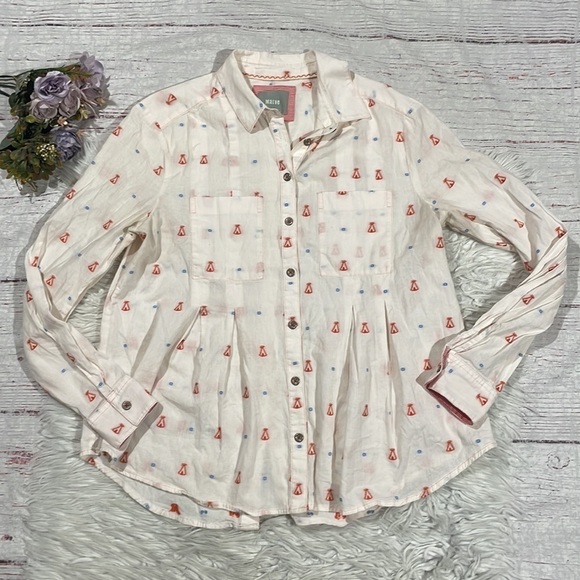 Anthropologie Maeve Miette Teepee Embroidered Button Down Shirt - Picture 2 of 10